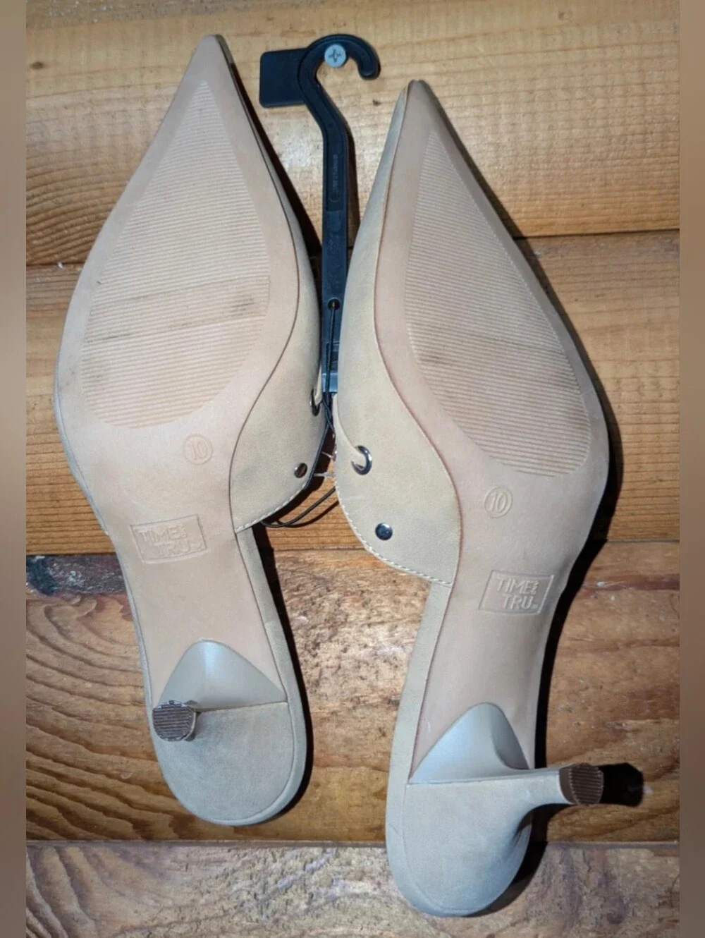 Time and Tru Women's Tan Pointed Toe Slip-On Mules with Grommet Detail